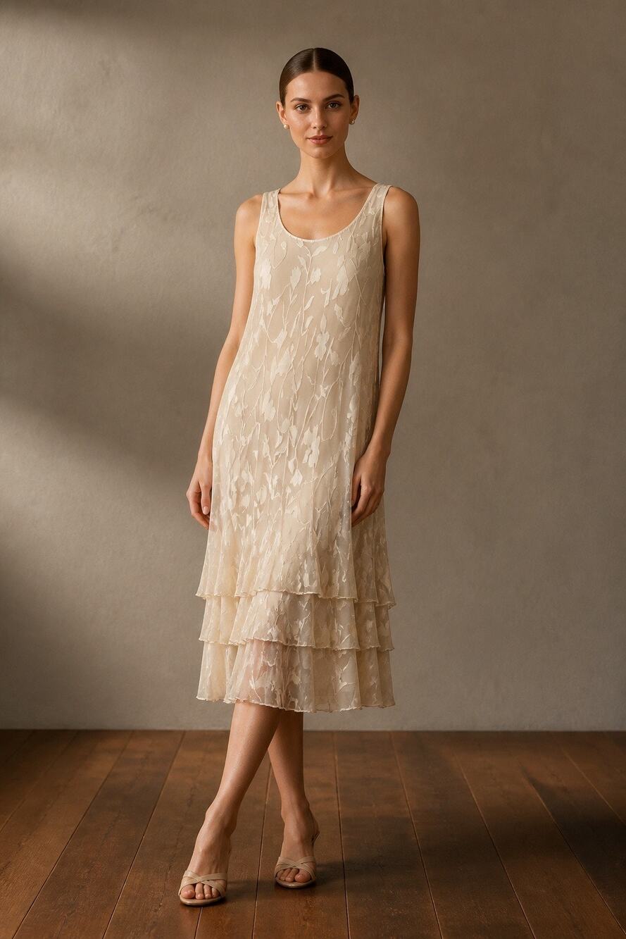 Cameron Blake Vtg Silk Cream Midi Dress Women Large Gatsby Party Cocktail Glam